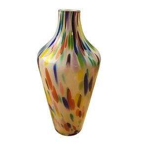 Large Vintage Art Glass Vase Colorful Swirl Splatter Pattern Accent Home Decor